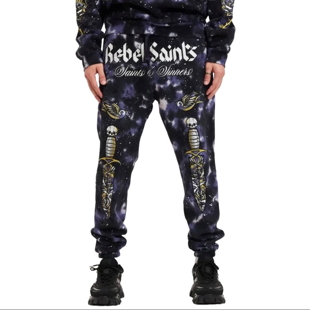 Rebel Saints By Affliction Men's Jogger Sacrifice Sweatpants Galaxy Heavyweight